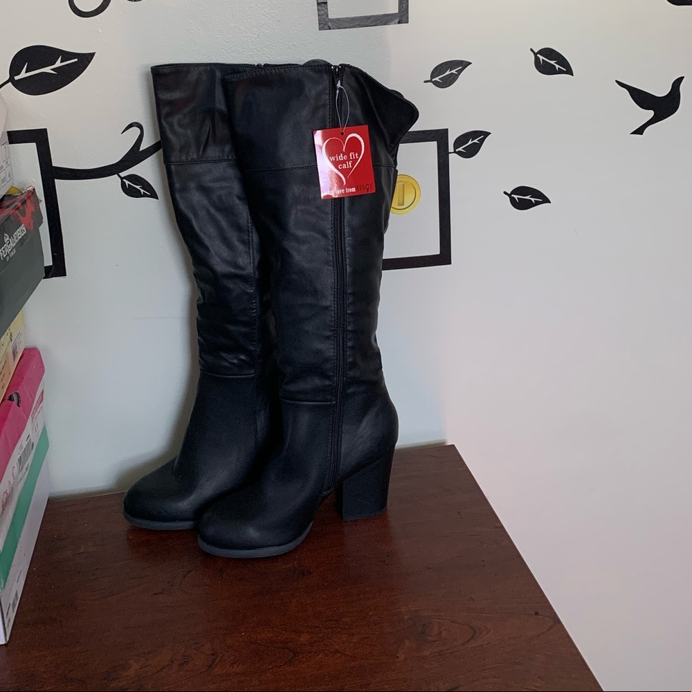 Thigh high black wide calf boots NEW